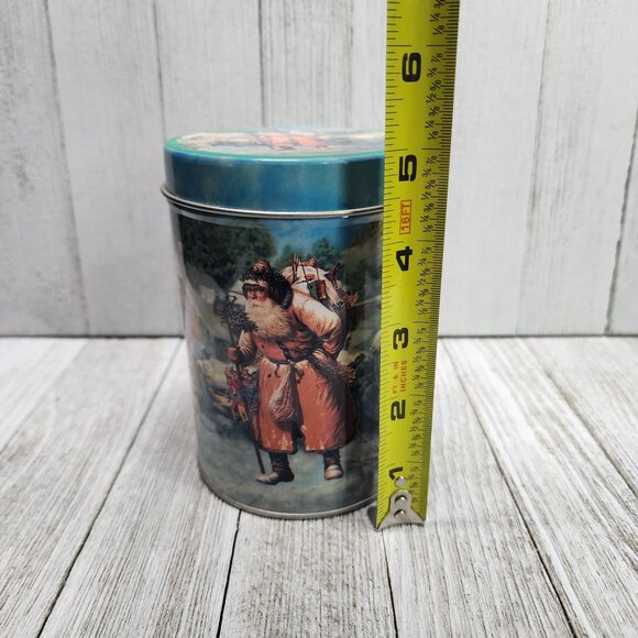 Vintage Christmas Holiday Nesting Tin Container Metal Storage Round 5'' Tall - Picture 5 of 6